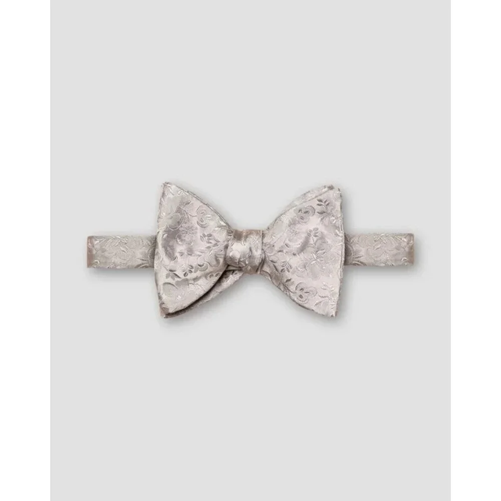 ETON mens Floral Jacquard Silk Bow‎ Tie Light Gray Self Tied New